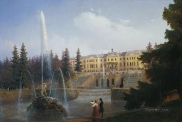 イワン・コンスタンティノヴィチ・アイヴァゾフスキー Painting - ペテルゴフの大きな滝とペテルグ・イヴァン・アイヴァゾフスキーの大宮殿の眺め